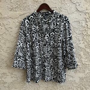 Vintage Carol Little Linen Blend Paisley Blouse Size 2X